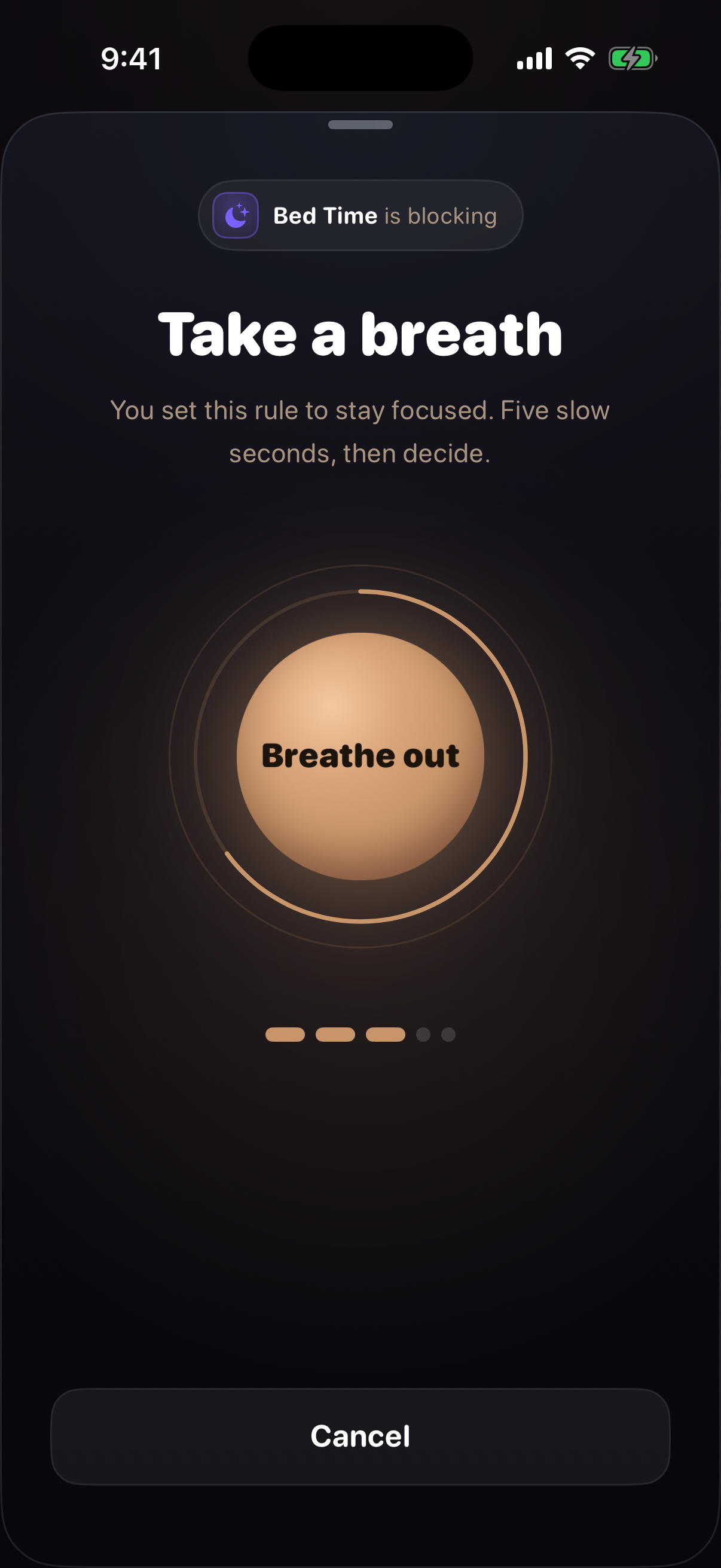The Kazeway breathing gate: five slow seconds between you and stopping a running rule.